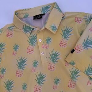 Sunday Swagger Polo Shirt‎ Mens Large Yellow Pineapple Print Golf Stretch